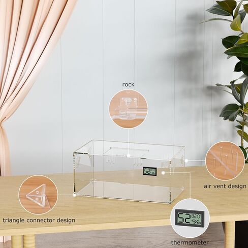 Acrylic Tarantula Enclosure, Reptile Terrarium Breeding Tank w/Temperature Hygrometer,Habitat Reptiles Feeding Box Isopod Terrarium Cage for Insect Lizard Home Office (Reptile-Tank-L(No Tray)) in Kuwait