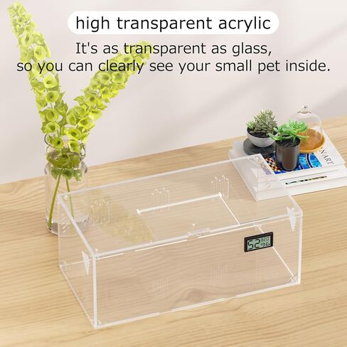 Acrylic Tarantula Enclosure, Reptile Terrarium Breeding Tank w/Temperature Hygrometer,Habitat Reptiles Feeding Box Isopod Terrarium Cage for Insect Lizard Home Office (Reptile-Tank-L(No Tray)) in Kuwait