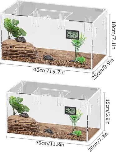 Acrylic Tarantula Enclosure, Reptile Terrarium Breeding Tank w/Temperature Hygrometer,Habitat Reptiles Feeding Box Isopod Terrarium Cage for Insect Lizard Home Office (Reptile-Tank-L(No Tray)) in Kuwait
