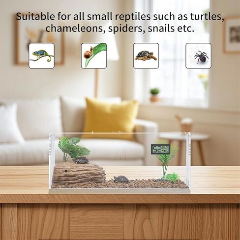 Acrylic Tarantula Enclosure, Reptile Terrarium Breeding Tank w/Temperature Hygrometer,Habitat Reptiles Feeding Box Isopod Terrarium Cage for Insect Lizard Home Office (Reptile-Tank-L(No Tray)) in Kuwait