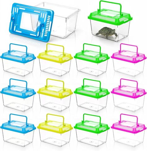 12 Pcs Critter Keeper, Plastic Reptile Terrariums Carrier Cage Mini Portable Small Reptile Hatching Container with Handle for Turtle Shrimp Spider Scorpion Gecko in Saudi Arabia