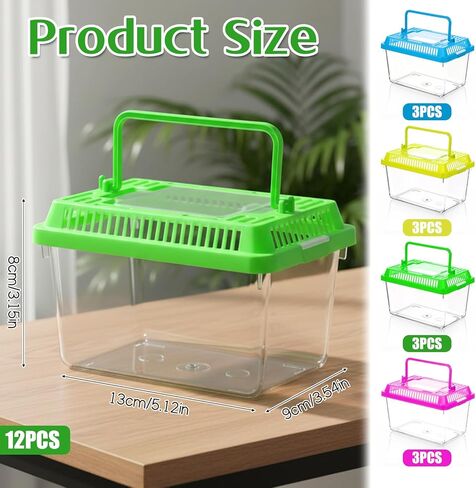 12 Pcs Critter Keeper, Plastic Reptile Terrariums Carrier Cage Mini Portable Small Reptile Hatching Container with Handle for Turtle Shrimp Spider Scorpion Gecko in Saudi Arabia