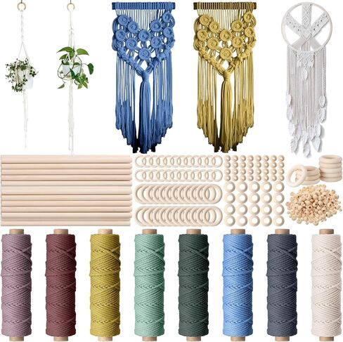 Wesnoy 268 Pcs Macrame Kits for Adults Beginners Weaving Supplies with 3 mm Macrame Cord Cotton, Wooden Beads, Wooden Rings and Sticks for DIY Plant Hangers Wall Hangings Christmas Crafts in Saudi Arabia
