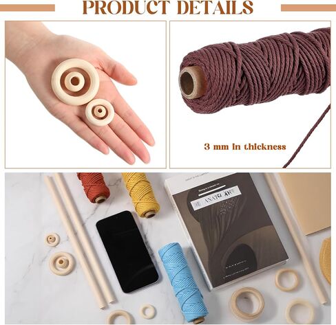 Wesnoy 268 Pcs Macrame Kits for Adults Beginners Weaving Supplies with 3 mm Macrame Cord Cotton, Wooden Beads, Wooden Rings and Sticks for DIY Plant Hangers Wall Hangings Christmas Crafts in Saudi Arabia