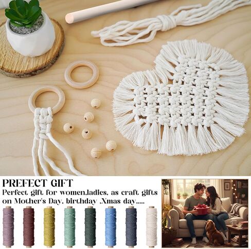 Wesnoy 268 Pcs Macrame Kits for Adults Beginners Weaving Supplies with 3 mm Macrame Cord Cotton, Wooden Beads, Wooden Rings and Sticks for DIY Plant Hangers Wall Hangings Christmas Crafts in Saudi Arabia
