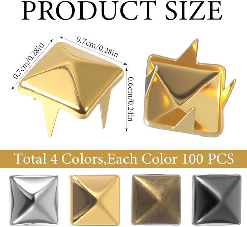 Mabor 400pcs 7mm Square Flat Back Studs, 4 Colors Metal Spike Studs for Clothing, Crafts, DIY Decoration in Saudi Arabia