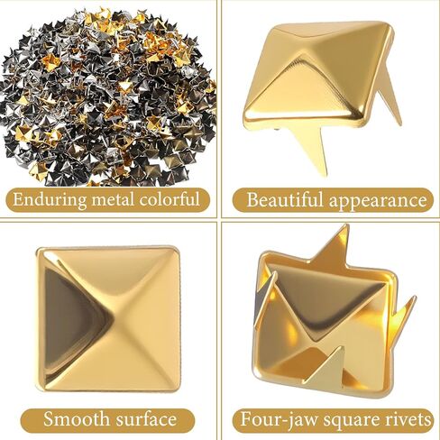 Mabor 400pcs 7mm Square Flat Back Studs, 4 Colors Metal Spike Studs for Clothing, Crafts, DIY Decoration in Saudi Arabia
