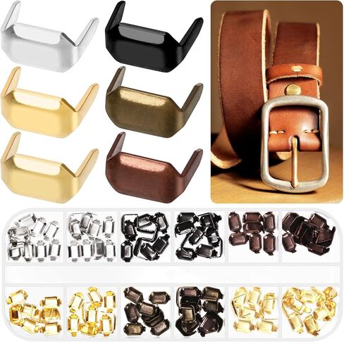 120Pcs 6Colors 8x5mm Brass Belt Leather Staples, Two Prong Claw Rivets Rectangle Belt Loops Fastener Holder Metal Leather Staples for Belts Keeper Craft Connector Repair in Kuwait