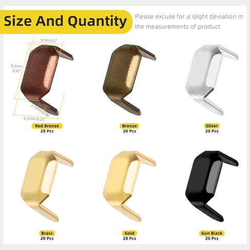 120Pcs 6Colors 8x5mm Brass Belt Leather Staples, Two Prong Claw Rivets Rectangle Belt Loops Fastener Holder Metal Leather Staples for Belts Keeper Craft Connector Repair in Kuwait