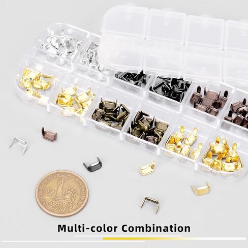 120Pcs 6Colors 8x5mm Brass Belt Leather Staples, Two Prong Claw Rivets Rectangle Belt Loops Fastener Holder Metal Leather Staples for Belts Keeper Craft Connector Repair in Kuwait