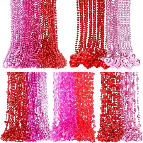 240 Pcs Valentine's Day Heart Shaped Bead Necklace Bulk Pink Red Heart Bachelorette Party Necklaces for Valentine's Day Accessories Bachelorette Party Decorations Gift, 6 Styles in Saudi Arabia