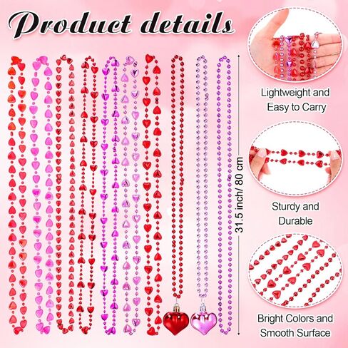 240 Pcs Valentine's Day Heart Shaped Bead Necklace Bulk Pink Red Heart Bachelorette Party Necklaces for Valentine's Day Accessories Bachelorette Party Decorations Gift, 6 Styles in Saudi Arabia