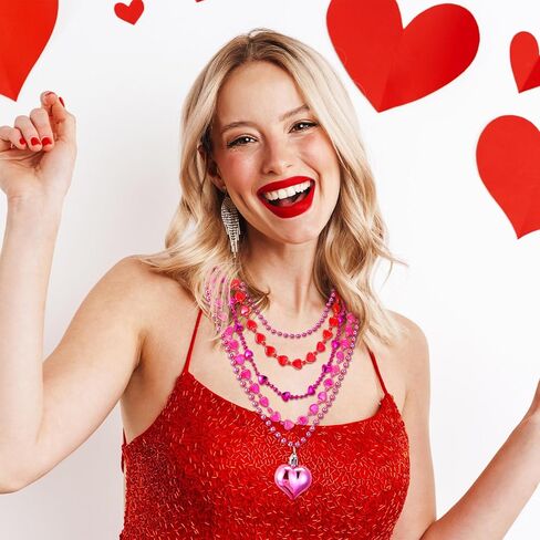 240 Pcs Valentine's Day Heart Shaped Bead Necklace Bulk Pink Red Heart Bachelorette Party Necklaces for Valentine's Day Accessories Bachelorette Party Decorations Gift, 6 Styles in Saudi Arabia