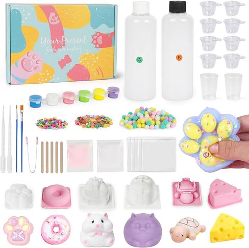 مجموعة Starry Taba Squishy Kit 500 جرام مجموعة صنع اسفنجي Taba DIY مع سيليكون سائل 1:1 AB يعالج بشكل أسرع تمامًا وخالي من الفقاعات مع 6 قوالب، مسحوق متدفق كهدية لتخفيف التوتر in Kuwait