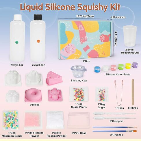 مجموعة Starry Taba Squishy Kit 500 جرام مجموعة صنع اسفنجي Taba DIY مع سيليكون سائل 1:1 AB يعالج بشكل أسرع تمامًا وخالي من الفقاعات مع 6 قوالب، مسحوق متدفق كهدية لتخفيف التوتر in Kuwait