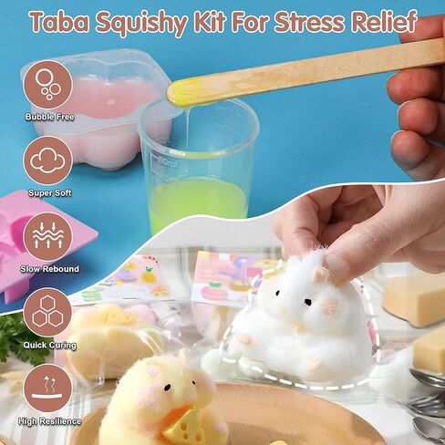 مجموعة Starry Taba Squishy Kit 500 جرام مجموعة صنع اسفنجي Taba DIY مع سيليكون سائل 1:1 AB يعالج بشكل أسرع تمامًا وخالي من الفقاعات مع 6 قوالب، مسحوق متدفق كهدية لتخفيف التوتر in Kuwait
