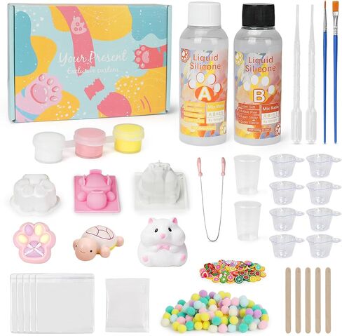 مجموعة Starry Taba Squishy Kit 500 جرام مجموعة صنع اسفنجي Taba DIY مع سيليكون سائل 1:1 AB يعالج بشكل أسرع تمامًا وخالي من الفقاعات مع 6 قوالب، مسحوق متدفق كهدية لتخفيف التوتر in Kuwait