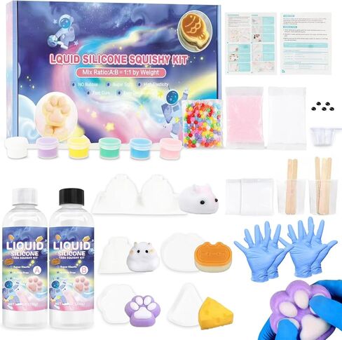 LuxeLagoon DIY Taba Squishy Kit، طقم اسفنجي مطاطي 18oz مع دليل، اصنع حبار طابا الخاص بك باستخدام السيليكون والقوالب، لعبة ضغط ناعمة لتخفيف التوتر، هدية ترفيهية لتخفيف التوتر in Kuwait