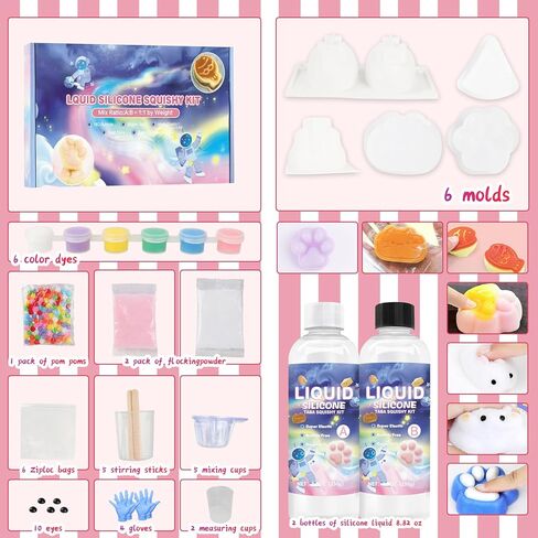 LuxeLagoon DIY Taba Squishy Kit، طقم اسفنجي مطاطي 18oz مع دليل، اصنع حبار طابا الخاص بك باستخدام السيليكون والقوالب، لعبة ضغط ناعمة لتخفيف التوتر، هدية ترفيهية لتخفيف التوتر in Kuwait