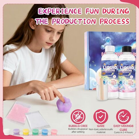 LuxeLagoon DIY Taba Squishy Kit، طقم اسفنجي مطاطي 18oz مع دليل، اصنع حبار طابا الخاص بك باستخدام السيليكون والقوالب، لعبة ضغط ناعمة لتخفيف التوتر، هدية ترفيهية لتخفيف التوتر in Kuwait