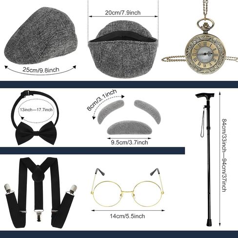 Augisteen 100 Days of School Costume for Boys Kids Old Man Costume Set Including Hat Y-shaped Suspenders Bow Tie Cane Glasses Beard Eyebrows Pocket Watch for Boys Grandpa Dress Up Accessories in Saudi Arabia