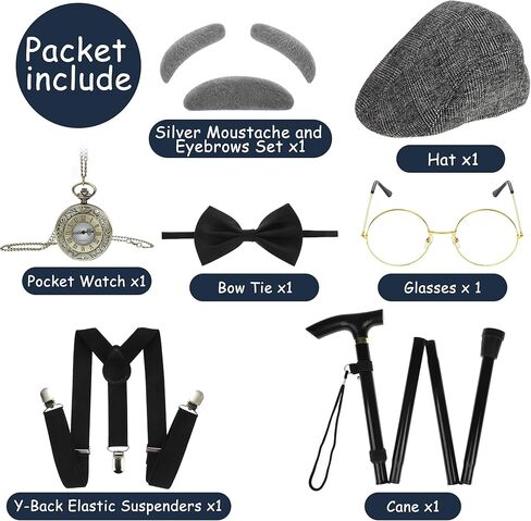 Augisteen 100 Days of School Costume for Boys Kids Old Man Costume Set Including Hat Y-shaped Suspenders Bow Tie Cane Glasses Beard Eyebrows Pocket Watch for Boys Grandpa Dress Up Accessories in Saudi Arabia