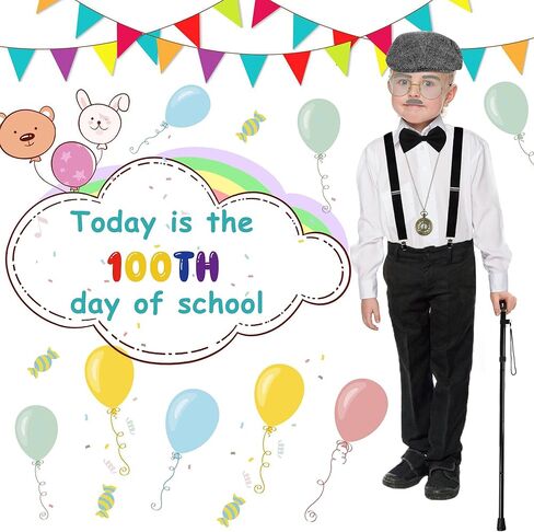 Augisteen 100 Days of School Costume for Boys Kids Old Man Costume Set Including Hat Y-shaped Suspenders Bow Tie Cane Glasses Beard Eyebrows Pocket Watch for Boys Grandpa Dress Up Accessories in Saudi Arabia