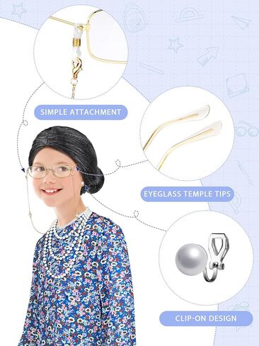 AOTHSO 10 Pcs Kids Old Lady Costume 100 Days of School Costume for Girls Halloween Grandma Dress with Wig Granny Cane for Kid in Saudi Arabia