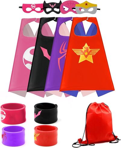 Kids Superhero Capes Set Costume with Wristbands Toys for Birthday Party Christmas Gift Red-Rosa(4PCS) in Saudi Arabia