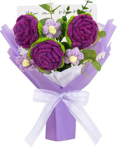 Crochet Flowers Bouquet Crochet Tulip Flower Pink Crochet Knitted Flowers for Teacher's Day Mother's Day Valentine's Day Birthday Home Decor(Medium-Pink Tulip) in Saudi Arabia