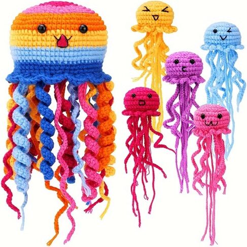 Crochet Kit for Beginners, 6 Pack Jellyfish Crochet Starter Kit with Instructions and Video Tutorials, Easy to Learn Crochet Animal Kit for Adults, Knitting Kit for Beginner in Saudi Arabia