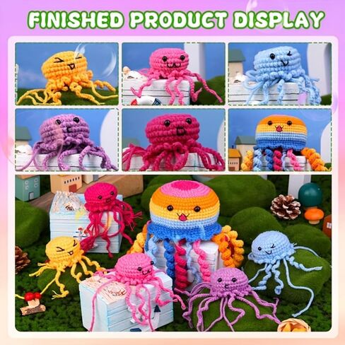 Crochet Kit for Beginners, 6 Pack Jellyfish Crochet Starter Kit with Instructions and Video Tutorials, Easy to Learn Crochet Animal Kit for Adults, Knitting Kit for Beginner in Saudi Arabia
