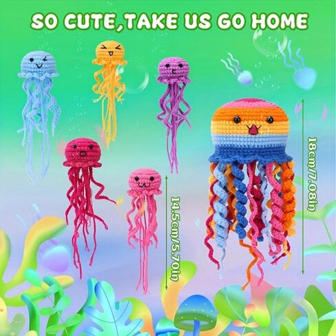 Crochet Kit for Beginners, 6 Pack Jellyfish Crochet Starter Kit with Instructions and Video Tutorials, Easy to Learn Crochet Animal Kit for Adults, Knitting Kit for Beginner in Saudi Arabia
