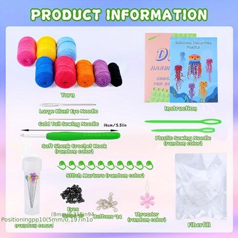 Crochet Kit for Beginners, 6 Pack Jellyfish Crochet Starter Kit with Instructions and Video Tutorials, Easy to Learn Crochet Animal Kit for Adults, Knitting Kit for Beginner in Saudi Arabia