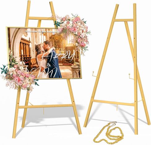 Gold Metal Easel Stand for Sign,Heavy Duty Art Easel with Adjustable Chain,Tripod Structure,4-Level Height—Easels for Wedding Welcome Sign Holder,Baby Shower Poster,Birthday Party,Posters. in Saudi Arabia