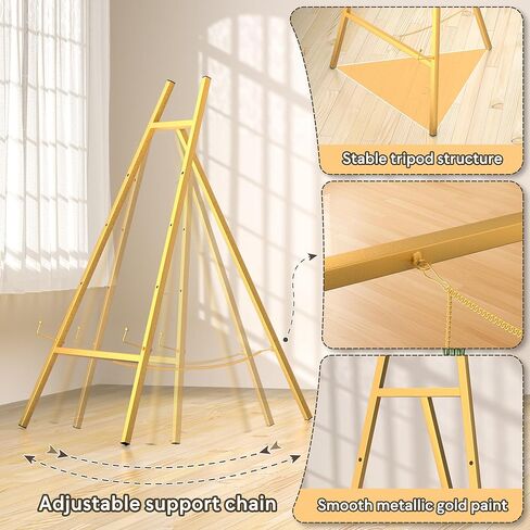 Gold Metal Easel Stand for Sign,Heavy Duty Art Easel with Adjustable Chain,Tripod Structure,4-Level Height—Easels for Wedding Welcome Sign Holder,Baby Shower Poster,Birthday Party,Posters. in Saudi Arabia
