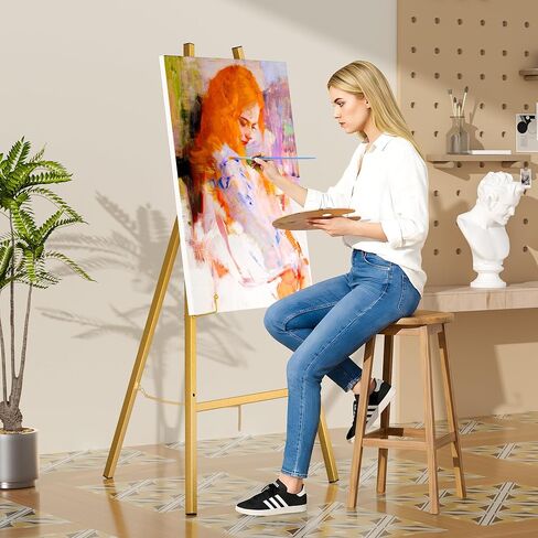 Gold Metal Easel Stand for Sign,Heavy Duty Art Easel with Adjustable Chain,Tripod Structure,4-Level Height—Easels for Wedding Welcome Sign Holder,Baby Shower Poster,Birthday Party,Posters. in Saudi Arabia