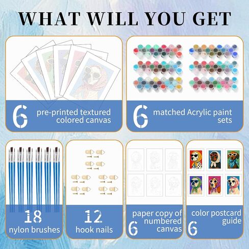 GEEHEIY 6 Pack Paint by Numbers Kit for Adults, Cartoon Dog Adult Paint by Number Kits on Canvas, DIY Animal Acrylic Oil Number Painting for Adults, Perfect for Home Decor 8x12 Inch in Saudi Arabia