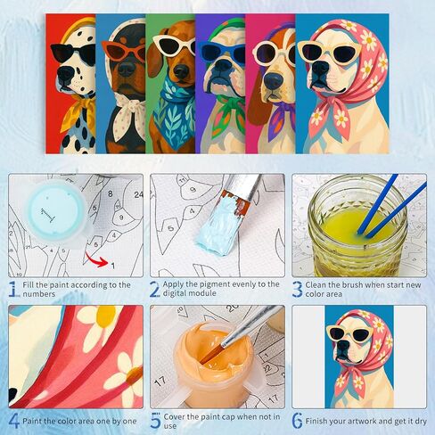 GEEHEIY 6 Pack Paint by Numbers Kit for Adults, Cartoon Dog Adult Paint by Number Kits on Canvas, DIY Animal Acrylic Oil Number Painting for Adults, Perfect for Home Decor 8x12 Inch in Saudi Arabia