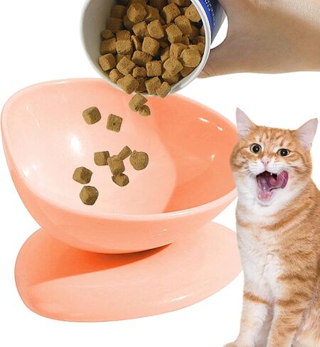 Tilted Cat Food Bowls,200ml Anti-Tipping Neck Support Pet Dispenser - 15 Degree Inclined Tilted Water Bowl,for Small Dogs Kitten Puppy Travel Indoor Outdoor Feeding in Saudi Arabia