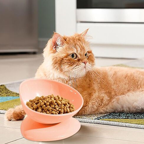 Tilted Cat Food Bowls,200ml Anti-Tipping Neck Support Pet Dispenser - 15 Degree Inclined Tilted Water Bowl,for Small Dogs Kitten Puppy Travel Indoor Outdoor Feeding in Saudi Arabia