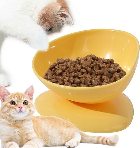 Tilted Cat Food Bowls,200ml Anti-Tipping Neck Support Pet Dispenser - 15 Degree Inclined Tilted Water Bowl,for Small Dogs Kitten Puppy Travel Indoor Outdoor Feeding in Saudi Arabia