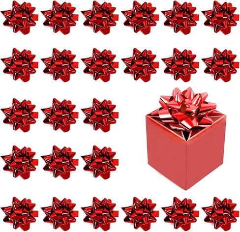 Penta Angel Mini Gift Bows 1" Red Tiny Metallic Stick On Star Bows for Christmas Wedding Birthday Valentine’s Day Holiday Present Gift Wrapping Card Making Decoration (50) in Saudi Arabia