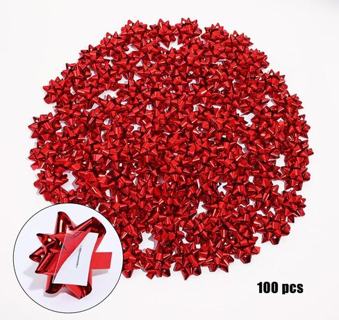 Penta Angel Mini Gift Bows 1" Red Tiny Metallic Stick On Star Bows for Christmas Wedding Birthday Valentine’s Day Holiday Present Gift Wrapping Card Making Decoration (50) in Saudi Arabia