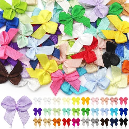 300 Pcs Mini Satin Ribbon Bows Tiny Craft Bows for DIY Crafts, Gift Wrapping, Hair Accessories, Cheer Pins (30 Vibrant Assorted Colors, 1 Inch) in Saudi Arabia