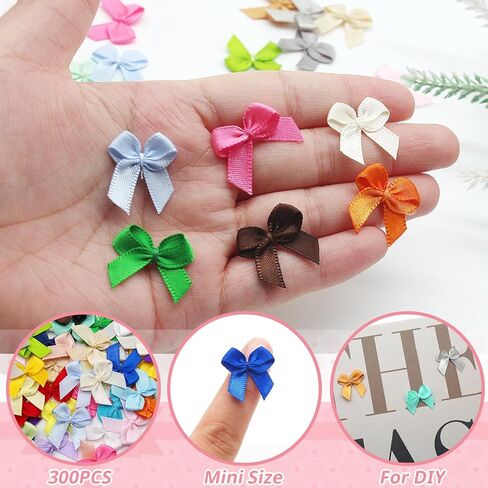 300 Pcs Mini Satin Ribbon Bows Tiny Craft Bows for DIY Crafts, Gift Wrapping, Hair Accessories, Cheer Pins (30 Vibrant Assorted Colors, 1 Inch) in Saudi Arabia