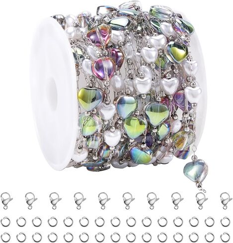 UMAOKANG 16.4 Feet Stainless Steel Bulk Chain Colorful Heart Chains for Jewelry Making Decorative Craft Chain Roll in Saudi Arabia