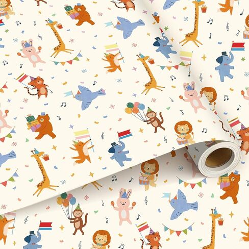 لفة ورق تغليف للأطفال من Booson Animal Parade - لفة صغيرة - 17 بوصة × 32.8 قدم، ورق تغليف هدايا مميز لتعبئة الهدايا من أجل لوازم حفلات عيد ميلاد الطفل in Saudi Arabia