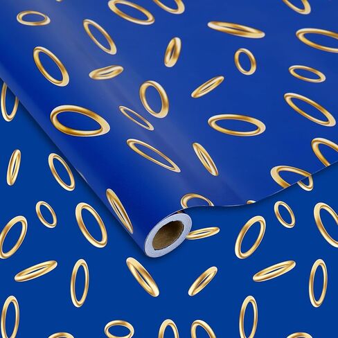 ورق تغليف ألعاب الرسوم المتحركة من JarThenaAMCS - لفة صغيرة - 17 بوصة × 32.8 قدم ورق تغليف هدايا خاتم ذهبي أزرق لعيد ميلاد الطفل وحفلات ألعاب الفيديو والحرف اليدوية in Kuwait