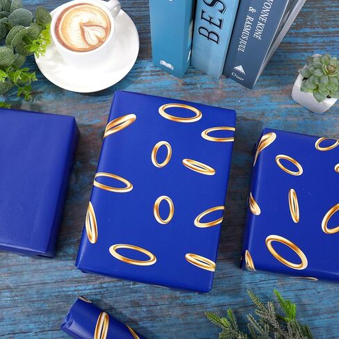 ورق تغليف ألعاب الرسوم المتحركة من JarThenaAMCS - لفة صغيرة - 17 بوصة × 32.8 قدم ورق تغليف هدايا خاتم ذهبي أزرق لعيد ميلاد الطفل وحفلات ألعاب الفيديو والحرف اليدوية in Kuwait